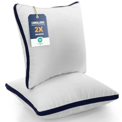 Image de Utopia Bedding Oreillers 65 x cm (2 Pièces), Rembourrage en Fibres Creuses Vierges 3D, Oreiller Doux et Facile à Entretenir (Bleu Marine)