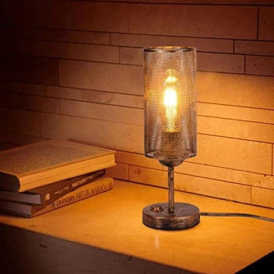 Image de AIRTWESD E27 lampe de Table Rétro Lecture chevet vintage industriel LED à cage en métal Lampes décoratives avec Interrupteur (No Bulb)