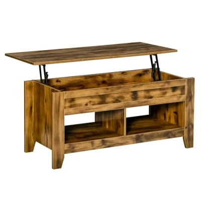 Image de HOMCOM Table Basse relevable 2 niches et Coffre en Bois Marron Rustique