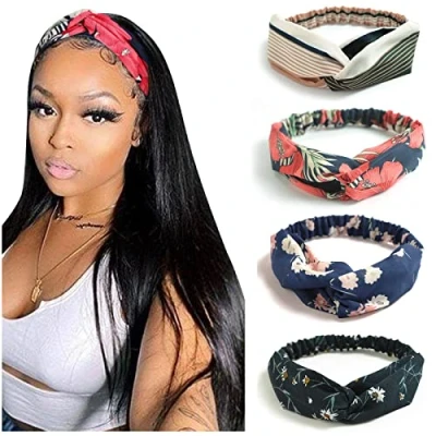 Image de RESHOW Femme Bandeaux Fleurs Ancienne Élastique Bandeau Criss Cross Bande de Cheveux Accessoire,Taille unique,4 Pack Ribbing