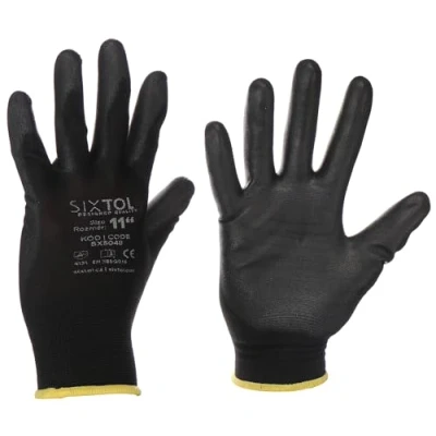 Image de SIXTOL Gants de travail en polyester, partiellement trempés dans du polyuréthane Glove PE PU 11, noir, taille 11 protection Sécurité au