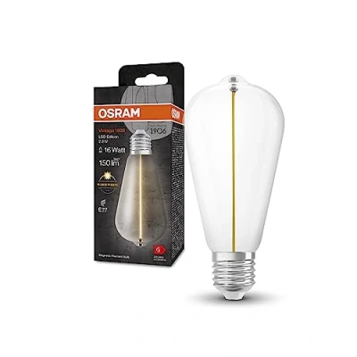 Image de OSRAM Vintage 1906® Classic Edison Fil LED lampe, E27, Clear, 2,2W, 150lm, 2700K, Lumière blanche chaude, consommation d&#039;énergie très faible, longue durée de vie, filament magnétique