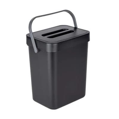 Image de WENKO Collecteur de déchets à poignée Tago, Poubelle d&#039;un Volume 5 litres, compacte avec Fixation sans perçage, possibilité Static Loc® par Dessus Une Porte, 19 x 24 15,5 cm, Noir