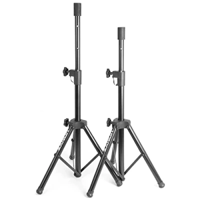 Image de Vonyx LS02K Petits Pieds d&#039;Enceintes, Pied d&#039;Enceinte Insert 35mm, 5 Hauteurs Réglables entre 66cm et 111cm, Système de Verrouillage Sécurité, Charge Maximale par : 20 kg