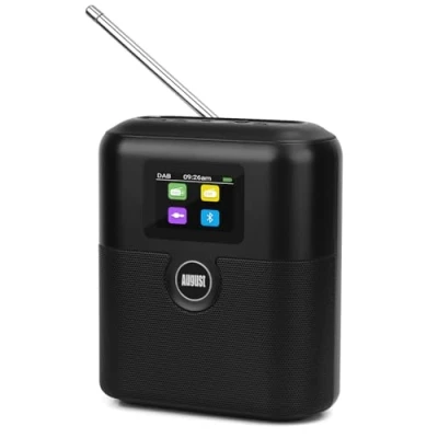 Image de Radio Portable Dab+ Rechargeable August MB330 Dab FM avec RDS, 60 Préréglages, Haut Parleur Bluetooth, AUX 3,5 mm, Réveil Double Alarme et Affichage LCD Noir