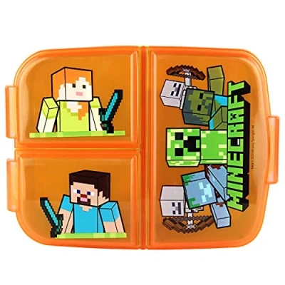 Image de P:os POS 33168 Boîte à Sandwich, pour garçons et Filles, avec Motif Minecraft, Comprend 3 Compartiments Fermeture Clip, Dimensions : Environ 14 x 18,5 5,5 cm, sans BPA ni phtalates