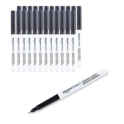 Image de Amazon Basics Lot de 24 marqueurs permanents à pointe ultrafine, noir