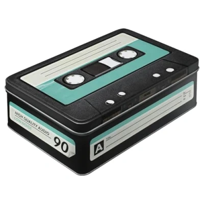 Image de Nostalgic Art Boîte de conservation rétro plat, Retro Cassette Idée cadeau pour nostalgiques, Récipient avec couvercle, Design vintage, 2,5 l