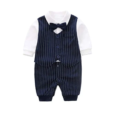 Image de IURNXB Bébé Garçon Gentleman 100% Coton Manches Longues Une Pièce Combinaisons 0 24 Mois
