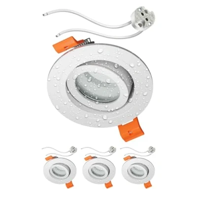 Image de ledscom.de 4 pièces cadre d&#039;encastrement au plafond ERID pour salle de bain, local humide, IP44, rond, orientable, blanc mat incl. douille GU5.3