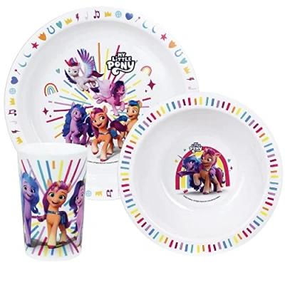 Image de FUN HOUSE MY LITTLE PONY ENSEMBLE REPAS PIPP IZZY SUNNY ET ZIPP AVEC UNE ASSIETTE PLATE Ø 22 CM, CREUSE 16 CM UN VERRE 220 ML POUR ENFANT