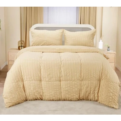 Image de Utopia Bedding Seersucker Housse de Couette 200x200 cm avec 2 Taies d&#039;oreiller 50x75 (Beige) Parure Lit Ensembles Housses en Microfibre brossée Douce