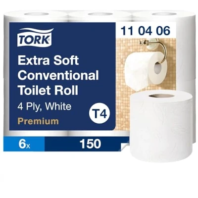 Image de Tork Papier Toilette Rouleau traditionnel extra doux blanc T4, Premium qualité, 4 pli, 6 Rouleaux x 18.75m, 110406