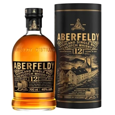 Image de Aberfeldy 12 ans Highland Scotch Single Malt Whisky avec étui cadeau, maturation en fûts de chêne, notes miel, fruits, d’épices, vanille et une pointe fumée, 40 % vol., 70 cl/700 ml