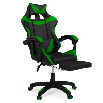 Image de Fauteuil gamer réglable et inclinable avec repose pied coussins noir vert