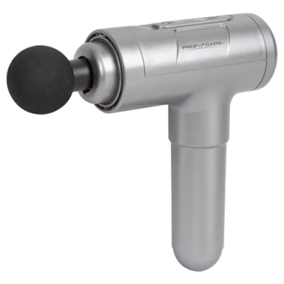 Image de ProfiCare PC MP 3087 Pistolet de massage relaxant pour la nuque, les épaules, le dos, jambes, 3 niveaux d&#039;intensité (1900 2800 tr/min), 4 embouts 2000 mAh, argenté