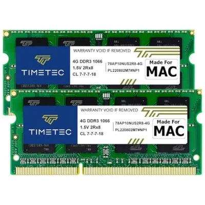 Image de Timetec 8 Go KIT(2x4Go) Compatible pour Apple DDR3 1067MHz / 1066MHz PC3 8500 CL7 Mac Book, Book Pro, iMac, Mini (Late 2008, Early/Mid/Late 2009, Mid 2010) Mémoire SODIMM RAM Upgrade