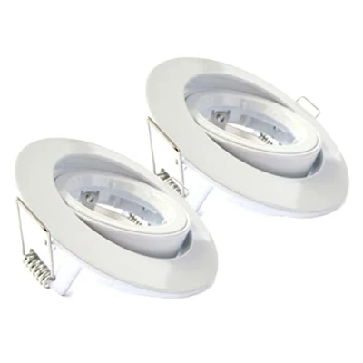 Image de LEDLUX Lot de 2 porte spot encastrable, orientable, modèle avec virole dévissable, trou 80 mm à 90 mm, pour lampes LED GU10 et MR16 (blanc, blanc)