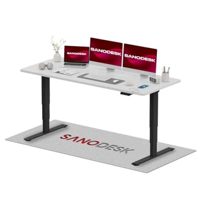Image de SANODESK EC4 Bureau Assis Debout(160x80cm), Réglable en Hauteur avec 2 Moteurs Puissants, Électrique Commande à mémoire et 3 Colonnes(Cadre Noir+Plateau White)