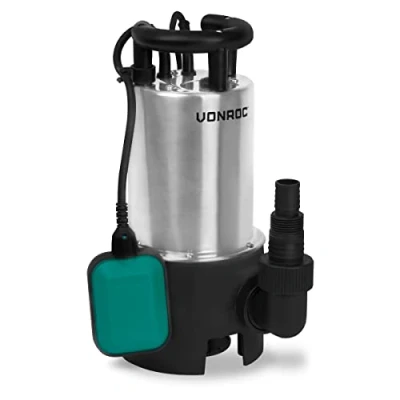 Image de VONROC Pompe Submersible 850W 14000 l/h en Acier Inoxydable Eaux usées et claires avec Interrupteur de Flotteur 0.75 Bar Décharge 7,5m Max 7m Profondeur
