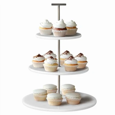 Image de Navaris Plateau aperitif Presentoir a gateau rond en marbre blanc à 3 étages 25 x 34,2 cm de service fromage charcuterie verrines macaron cupcake