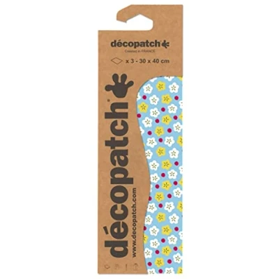 Image de Décopatch C852C Une pochette de 3 feuilles papier imprimé 30x40 cm, Fleurs fond bleu