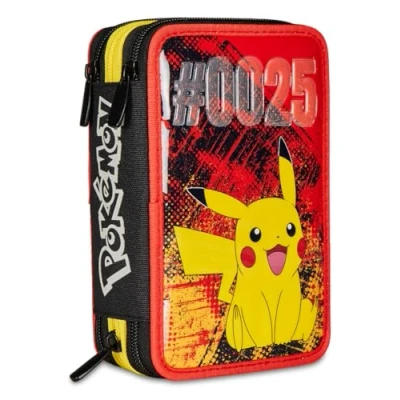Image de Seven Trousse Scolaire 3 Compartiments, Pikachu Pokemon, Jaune Rouge, Porte Stylo Multi Compartiments avec Crayons, stylos et Couleurs, Jaune, Taglia Unica, Moderne
