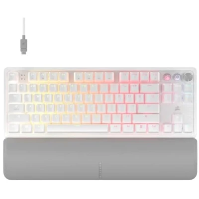 Image de Corsair K70 Pro TKL RGB Clavier de Jeu Magnétique Mécanique Filaire Lubrifié avec Commutateurs Réglables MGX Hyperdrive, SOCD et Rapid Trigger, ABS Double Shot, 8000Hz, QWERTY NA Blanc