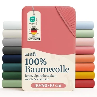 Image de Laleni Draps Housses 40x90 cm en Jersey Drap Housse Bebe certifié Oeko TEX Berceau 100% Coton lit Parapluie Matelas et Linge de Corail