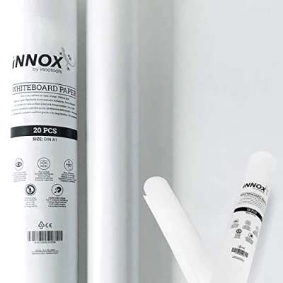 Image de Tableau blanc autocollant électrostatique de INNOX adhère à n’importe quelle surface sans colle Paperboard Papier parfait pour des réunions, et cours particuliers 20 feuilles