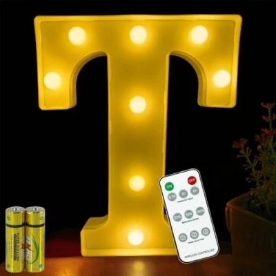 Image de HONPHIER® Lettres Lumineuses Lampe à Lettre Alphabet Lumineux LED Télécommande Lumières Decoration Opérateur Piles pour Fête Mariage Noël Maison Bar Décoration (T)