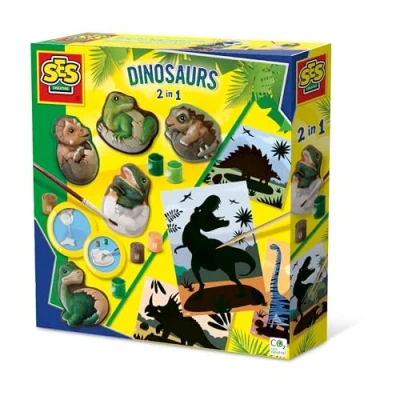 Image de SES Creative 01408 kits de loisir creatif 2 en 1 dinosaure moulage plâtre et images à gratter, jouet créatif pour enfants