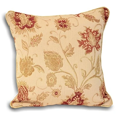 Image de Riva Paoletti Zurich Coussin Rempli De Crème Conception Florale Décorative Jacquard Canalisé Edges Réversible 100 Cas (18&quot; X 18&quot; Pouces) Conçu Au Royaume Uni, Polyester, Champagne, 45 C