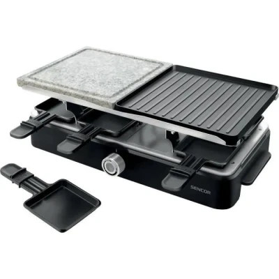 Image de Sencor Appareil à Raclette Multifonctions Puissant, EasyClean, Professionnel 1400W, pour 8 personnes, fromage, Fondue, Grill et Pierre, Température réglable, Accessoires complet