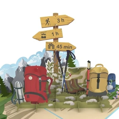 Image de MOKIO® Carte Pop Up Randonnée/Escalade Bon cadeau 3D pour une excursion en montagne, alpinisme ou vacances à pied, voyage randonnée pédestre