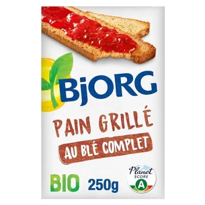 Image de BJORG Pain Grillé Au Blé Complet Bio Sans Huile De Palme Source Fibres 250 G, L&#039;emballage Peut Varier