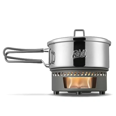 Image de Esbit Set de cuisson à combustible sec Réchaud camping outdoor avec casserole en inox poignées pliables