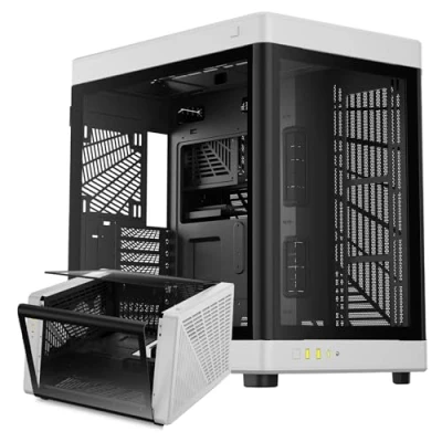 Image de GAMDIAS PC Gamer Boitier, Boîtiers Gaming EATX Grand Tour Vide, 2 Positions, Double Chambre, Porte en Verre Trempé à Ouverture Tactile, Airflow, Blanc