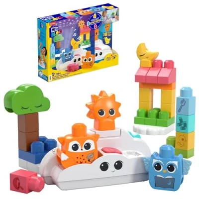 Image de Fisher Price Veilleuse Doux Sommeil MEGA BLOKS Jouet de construction avec 30 pièces,chansons et sons,effets lumineux couleur projecteur d’étoiles,pour les enfants à partir 1 an,HTH43