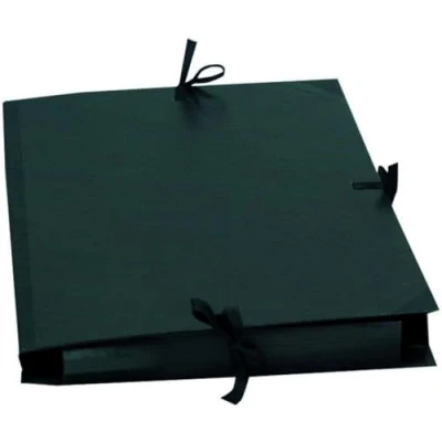 Image de Exacompta Réf. 25738E 5 cartons à dessin kraft noir vernis avec rubans tissu dos et coins toilés garde noire dimensions 32 x 45 cm format classer A3 couleur