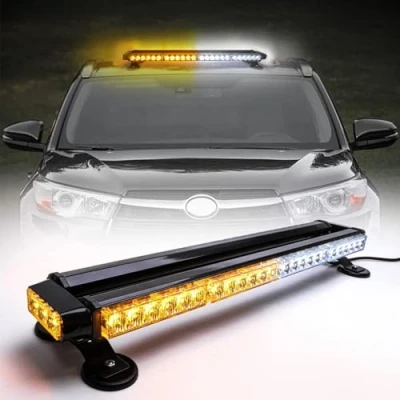 Image de ROUTEKING 67cm 54 LED Barre Lumineuse stroboscopique Double Face Clignotant Haute intensité Avertissement Automobile d&#039;urgence Chasse Neige avec Base magnétique (Ambre/Blanc)