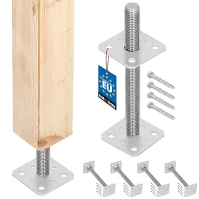 Image de Support de poteau set 4 pied galvanisé et réglable pour bois filetage M24 mm 80 x 250 KOTARBAU