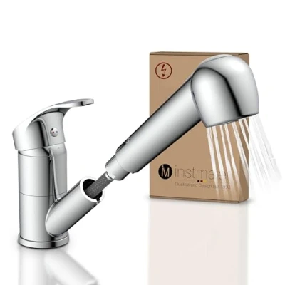 Image de instmaier K2 Robinet basse pression cuisine extensible et orientable d&#039;évier avec douchette de 2 types jets Mitigeur monocommande Chrome