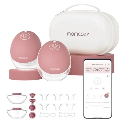 Image de Momcozy Tire Lait Electrique Main Libre Portable, Mobile Flow M9 Amélioré, Contrôle par Application avec Modes Personnalisés et 15 Niveaux, Double Scellé 24mm (2, Rouge)