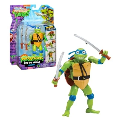 Image de Tortues Ninja, 1 Figurine Deluxe 15 cm, Transformable, Modèle Leonardo, pour Les Enfants à partir de 4 Ans et Plus, TU8382