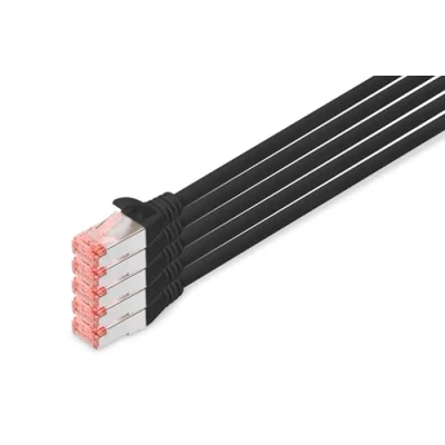 Image de DIGITUS Câble LAN Cat 6 10m 5 pièces RJ45 réseau S/FTP Blindé Compatible 6A &amp; 7 Noir