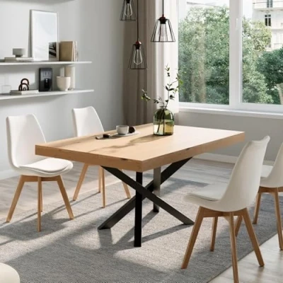 Image de Table extensible 140 170 cm de salle à manger avec rallonge 4/6 personnes rectangulaire Aspect bois