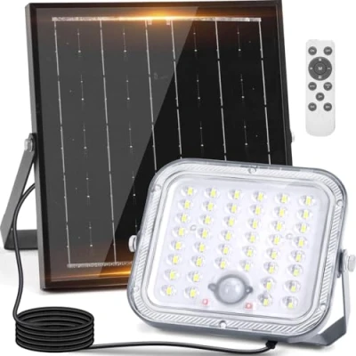 Image de Aigostar Lampe Solaire Extérieur avec Détecteur de Mouvement，Grande panneau solaire，4000mAH，Batterie Grande Capacité，Ultra Lumineux，IP66，Projecteur LED Télécommande，pour jardin，chemins，6500K