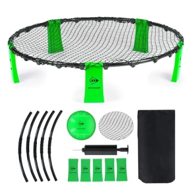 Image de Dunlop Roundnet Set 90 x 20 CM Jeu Exterieur Filet, Cadre, Jambes, Ballon, Pompe et Sac de Voyage Inclus Max. 4 Joueurs, Verde