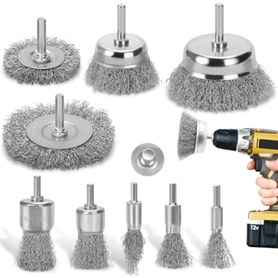 Image de DazSpirit Lot de 9 Brosse Métallique pour Perceuse, Visseuse Meuleuse Circulaire avec Kit Perceuse 1/4 pouce l&#039;élimination la Rouille/Corrosion/Peinture